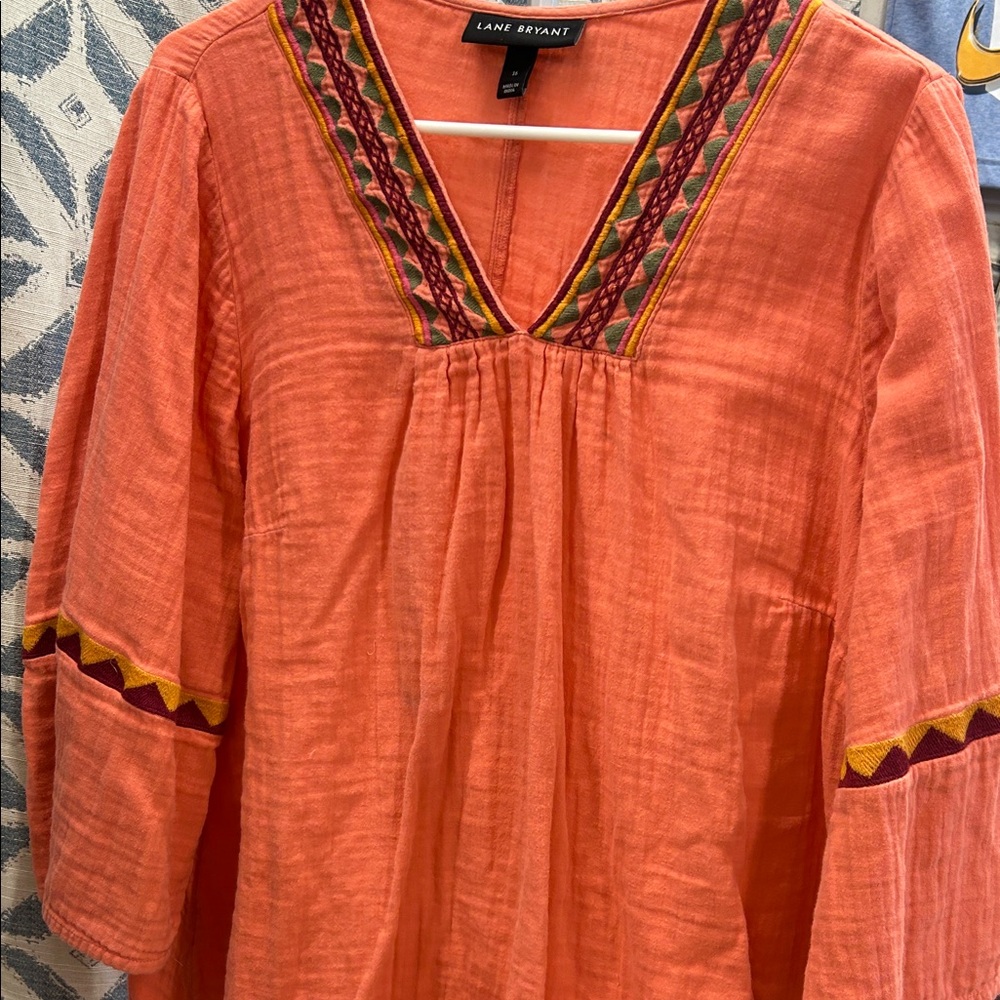 Lane Bryant Vibrant Orange Tunic with Embroidery